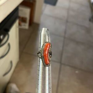 Silver Ring with Curved Orange Inlay